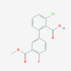 molecular formula C15H10ClFO4 B6408924 6-Chloro-2-(4-fluoro-3-methoxycarbonylphenyl)benzoic acid, 95% CAS No. 1261893-29-1