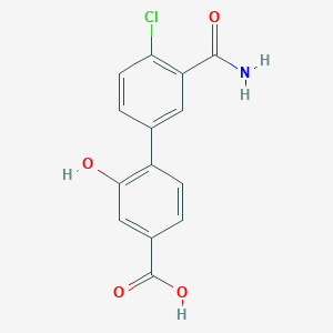 molecular formula C14H10ClNO4 B6408961 4-(3-Carbamoyl-4-chlorophenyl)-3-hydroxybenzoic acid, 95% CAS No. 1261982-90-4