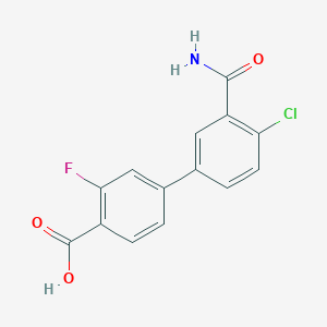 molecular formula C14H9ClFNO3 B6408985 4-(3-Carbamoyl-4-chlorophenyl)-2-fluorobenzoic acid, 95% CAS No. 1261898-62-7