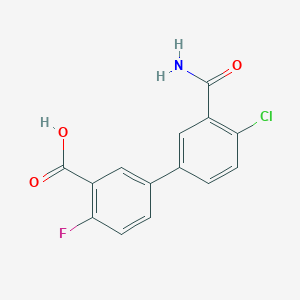 molecular formula C14H9ClFNO3 B6408986 5-(3-Carbamoyl-4-chlorophenyl)-2-fluorobenzoic acid, 95% CAS No. 1261934-84-2