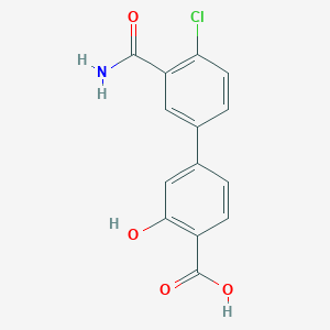 molecular formula C14H10ClNO4 B6408991 4-(3-Carbamoyl-4-chlorophenyl)-2-hydroxybenzoic acid, 95% CAS No. 1261934-18-2