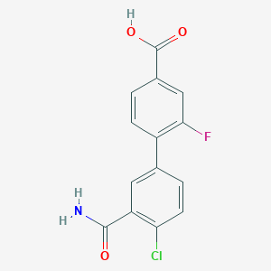 molecular formula C14H9ClFNO3 B6409000 4-(3-Carbamoyl-4-chlorophenyl)-3-fluorobenzoic acid, 95% CAS No. 1261912-64-4