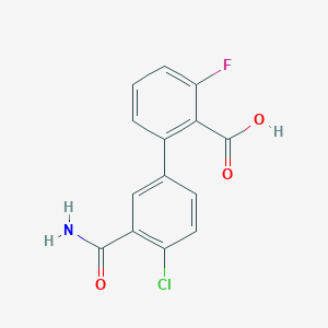molecular formula C14H9ClFNO3 B6409030 2-(3-Carbamoyl-4-chlorophenyl)-6-fluorobenzoic acid, 95% CAS No. 1262010-47-8