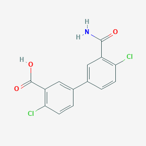 molecular formula C14H9Cl2NO3 B6409043 5-(3-Carbamoyl-4-chlorophenyl)-2-chlorobenzoic acid, 95% CAS No. 1261935-25-4