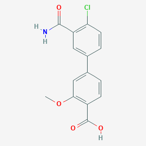 molecular formula C15H12ClNO4 B6409047 4-(3-Carbamoyl-4-chlorophenyl)-2-methoxybenzoic acid, 95% CAS No. 1261893-36-0