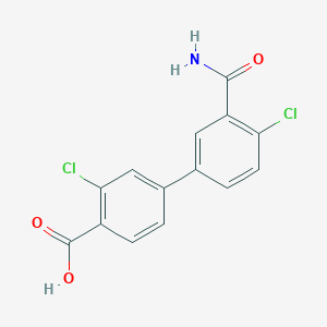 molecular formula C14H9Cl2NO3 B6409052 4-(3-Carbamoyl-4-chlorophenyl)-2-chlorobenzoic acid, 95% CAS No. 1261935-34-5