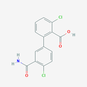 molecular formula C14H9Cl2NO3 B6409070 2-(3-Carbamoyl-4-chlorophenyl)-6-chlorobenzoic acid, 95% CAS No. 1261935-36-7
