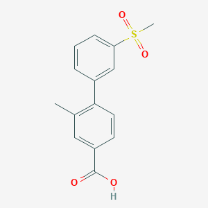 molecular formula C15H14O4S B6409099 3-Methyl-4-(3-methylsulfonylphenyl)benzoic acid, 95% CAS No. 1261983-04-3