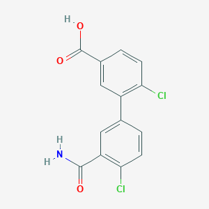 molecular formula C14H9Cl2NO3 B6409103 3-(3-Carbamoyl-4-chlorophenyl)-4-chlorobenzoic acid, 95% CAS No. 1261993-74-1