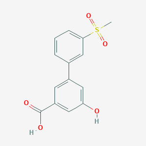 molecular formula C14H12O5S B6409108 5-Hydroxy-3-(3-methylsulfonylphenyl)benzoic acid, 95% CAS No. 1261912-79-1