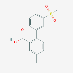 molecular formula C15H14O4S B6409113 5-Methyl-2-(3-methylsulfonylphenyl)benzoic acid, 95% CAS No. 1261935-41-4