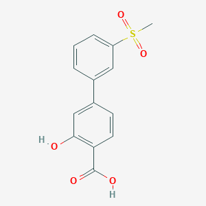molecular formula C14H12O5S B6409115 2-Hydroxy-4-(3-methylsulfonylphenyl)benzoic acid, 95% CAS No. 1262005-17-3