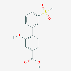 molecular formula C14H12O5S B6409155 3-Hydroxy-4-(3-methylsulfonylphenyl)benzoic acid, 95% CAS No. 1261983-09-8