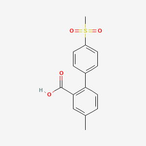 molecular formula C15H14O4S B6409209 5-Methyl-2-(4-methylsulfonylphenyl)benzoic acid, 95% CAS No. 1261907-26-9