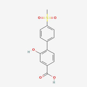 molecular formula C14H12O5S B6409248 3-Hydroxy-4-(4-methylsulfonylphenyl)benzoic acid, 95% CAS No. 1261983-23-6