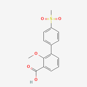 molecular formula C15H14O5S B6409278 2-Methoxy-3-(4-methylsulfonylphenyl)benzoic acid, 95% CAS No. 1261934-37-5