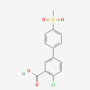 molecular formula C14H11ClO4S B6409329 2-Chloro-5-(4-methylsulfonylphenyl)benzoic acid, 95% CAS No. 1261983-35-0