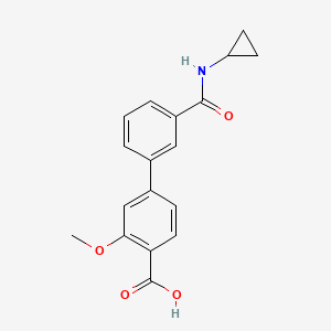 molecular formula C18H17NO4 B6409728 4-[3-(Cyclopropylaminocarbonyl)phenyl]-2-methoxybenzoic acid, 95% CAS No. 1261934-72-8