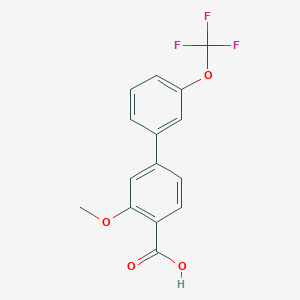 molecular formula C15H11F3O4 B6409803 2-Methoxy-4-(3-trifluoromethoxyphenyl)benzoic acid, 95% CAS No. 1261451-00-6