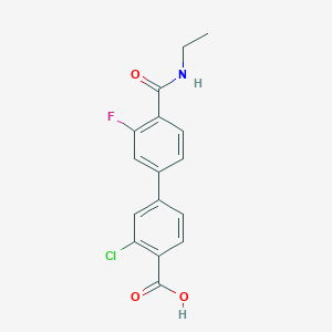 molecular formula C16H13ClFNO3 B6410411 2-Chloro-4-[4-(ethylcarbamoyl)-3-fluorophenyl]benzoic acid, 95% CAS No. 1261967-20-7