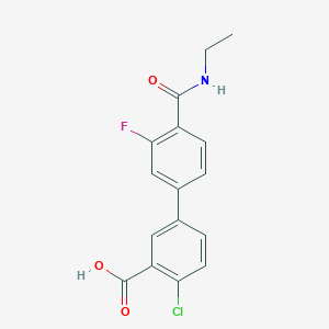 molecular formula C16H13ClFNO3 B6410424 2-Chloro-5-[4-(ethylcarbamoyl)-3-fluorophenyl]benzoic acid, 95% CAS No. 1261914-60-6