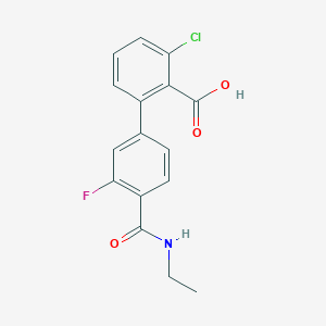 molecular formula C16H13ClFNO3 B6410434 6-Chloro-2-[4-(ethylcarbamoyl)-3-fluorophenyl]benzoic acid, 95% CAS No. 1261977-90-5
