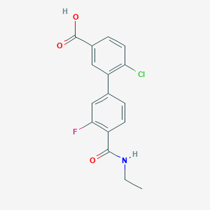 molecular formula C16H13ClFNO3 B6410439 4-Chloro-3-[4-(ethylcarbamoyl)-3-fluorophenyl]benzoic acid, 95% CAS No. 1261935-10-7
