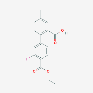 molecular formula C17H15FO4 B6410462 2-[4-(Ethoxycarbonyl)-3-fluorophenyl]-5-methylbenzoic acid, 95% CAS No. 1261985-26-5