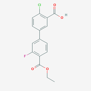 molecular formula C16H12ClFO4 B6410580 2-Chloro-5-[4-(ethoxycarbonyl)-3-fluorophenyl]benzoic acid, 95% CAS No. 1261917-15-0