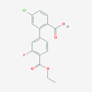 molecular formula C16H12ClFO4 B6410588 4-Chloro-2-[4-(ethoxycarbonyl)-3-fluorophenyl]benzoic acid, 95% CAS No. 1261955-74-1