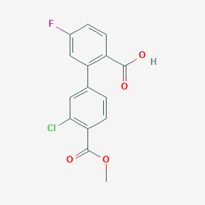 molecular formula C15H10ClFO4 B6410787 2-(3-Chloro-4-methoxycarbonylphenyl)-4-fluorobenzoic acid, 95% CAS No. 1261935-48-1