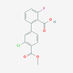 molecular formula C15H10ClFO4 B6410865 2-(3-Chloro-4-methoxycarbonylphenyl)-6-fluorobenzoic acid, 95% CAS No. 1261935-64-1