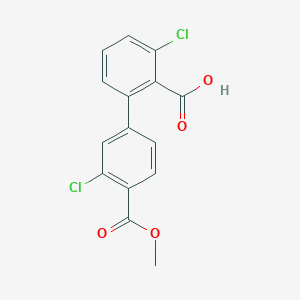 molecular formula C15H10Cl2O4 B6410883 6-Chloro-2-(3-chloro-4-methoxycarbonylphenyl)benzoic acid, 95% CAS No. 1261940-55-9