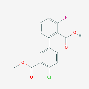 molecular formula C15H10ClFO4 B6410947 2-(4-Chloro-3-methoxycarbonylphenyl)-6-fluorobenzoic acid, 95% CAS No. 1261979-33-2