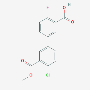 molecular formula C15H10ClFO4 B6410962 5-(4-Chloro-3-methoxycarbonylphenyl)-2-fluorobenzoic acid, 95% CAS No. 1261995-23-6