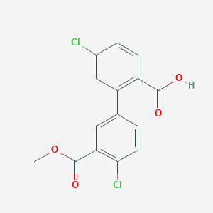 molecular formula C15H10Cl2O4 B6410988 4-Chloro-2-(4-chloro-3-methoxycarbonylphenyl)benzoic acid, 95% CAS No. 1261995-27-0