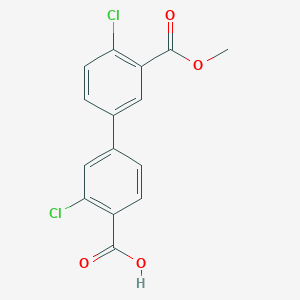 molecular formula C15H10Cl2O4 B6411001 2-Chloro-4-(4-chloro-3-methoxycarbonylphenyl)benzoic acid, 95% CAS No. 1262010-32-1
