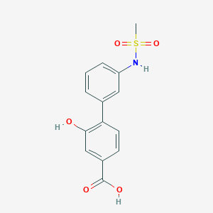 molecular formula C14H13NO5S B6411031 3-Hydroxy-4-(3-methylsulfonylaminophenyl)benzoic acid, 95% CAS No. 1261916-67-9