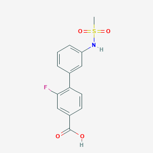 molecular formula C14H12FNO4S B6411054 3-Fluoro-4-(3-methylsulfonylaminophenyl)benzoic acid, 95% CAS No. 1261940-70-8