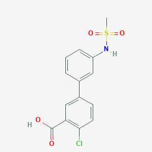 molecular formula C14H12ClNO4S B6411095 2-Chloro-5-(3-methylsulfonylaminophenyl)benzoic acid, 95% CAS No. 1261955-89-8
