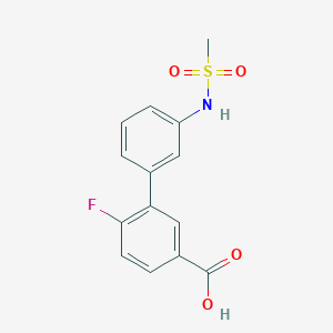 molecular formula C14H12FNO4S B6411103 4-Fluoro-3-(3-methylsulfonylaminophenyl)benzoic acid, 95% CAS No. 1261968-53-9