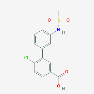 molecular formula C14H12ClNO4S B6411125 4-Chloro-3-(3-methylsulfonylaminophenyl)benzoic acid, 95% CAS No. 1262010-41-2