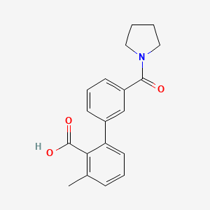 molecular formula C19H19NO3 B6411133 6-Methyl-2-(3-pyrrolidinylcarbonylphenyl)benzoic acid, 95% CAS No. 1261917-58-1