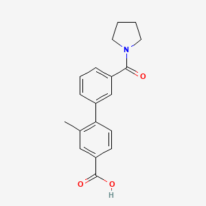 molecular formula C19H19NO3 B6411142 3-Methyl-4-(3-pyrrolidinylcarbonylphenyl)benzoic acid, 95% CAS No. 1261979-53-6