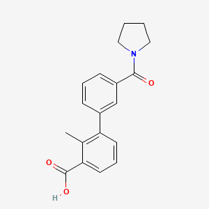 molecular formula C19H19NO3 B6411155 2-Methyl-3-(3-pyrrolidinylcarbonylphenyl)benzoic acid, 95% CAS No. 1261917-61-6