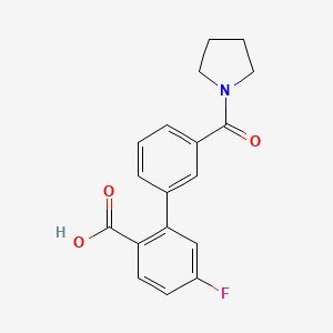 molecular formula C18H16FNO3 B6411166 4-Fluoro-2-(3-pyrrolidinylcarbonylphenyl)benzoic acid, 95% CAS No. 1261935-90-3