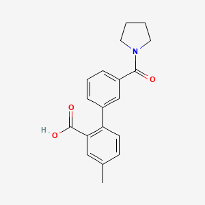 molecular formula C19H19NO3 B6411174 5-Methyl-2-(3-pyrrolidinylcarbonylphenyl)benzoic acid, 95% CAS No. 1261940-83-3