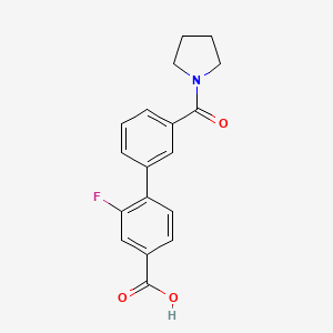 molecular formula C18H16FNO3 B6411177 3-Fluoro-4-(3-pyrrolidinylcarbonylphenyl)benzoic acid, 95% CAS No. 1261915-07-4