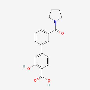 molecular formula C18H17NO4 B6411189 2-Hydroxy-4-(3-pyrrolidinylcarbonylphenyl)benzoic acid, 95% CAS No. 1261940-85-5