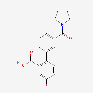 molecular formula C18H16FNO3 B6411197 5-Fluoro-2-(3-pyrrolidinylcarbonylphenyl)benzoic acid, 95% CAS No. 1262010-48-9